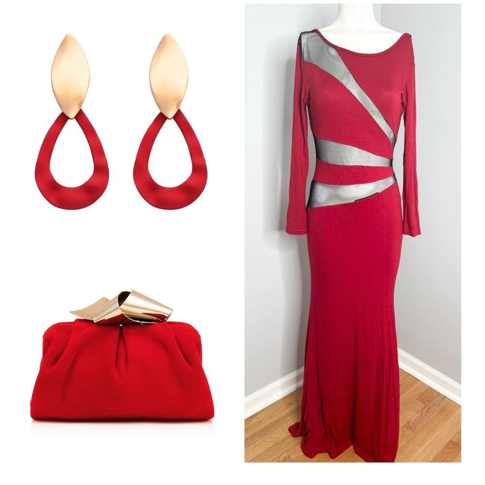 RED SEE THROUGH MESH BODYCON DRESS LARGE